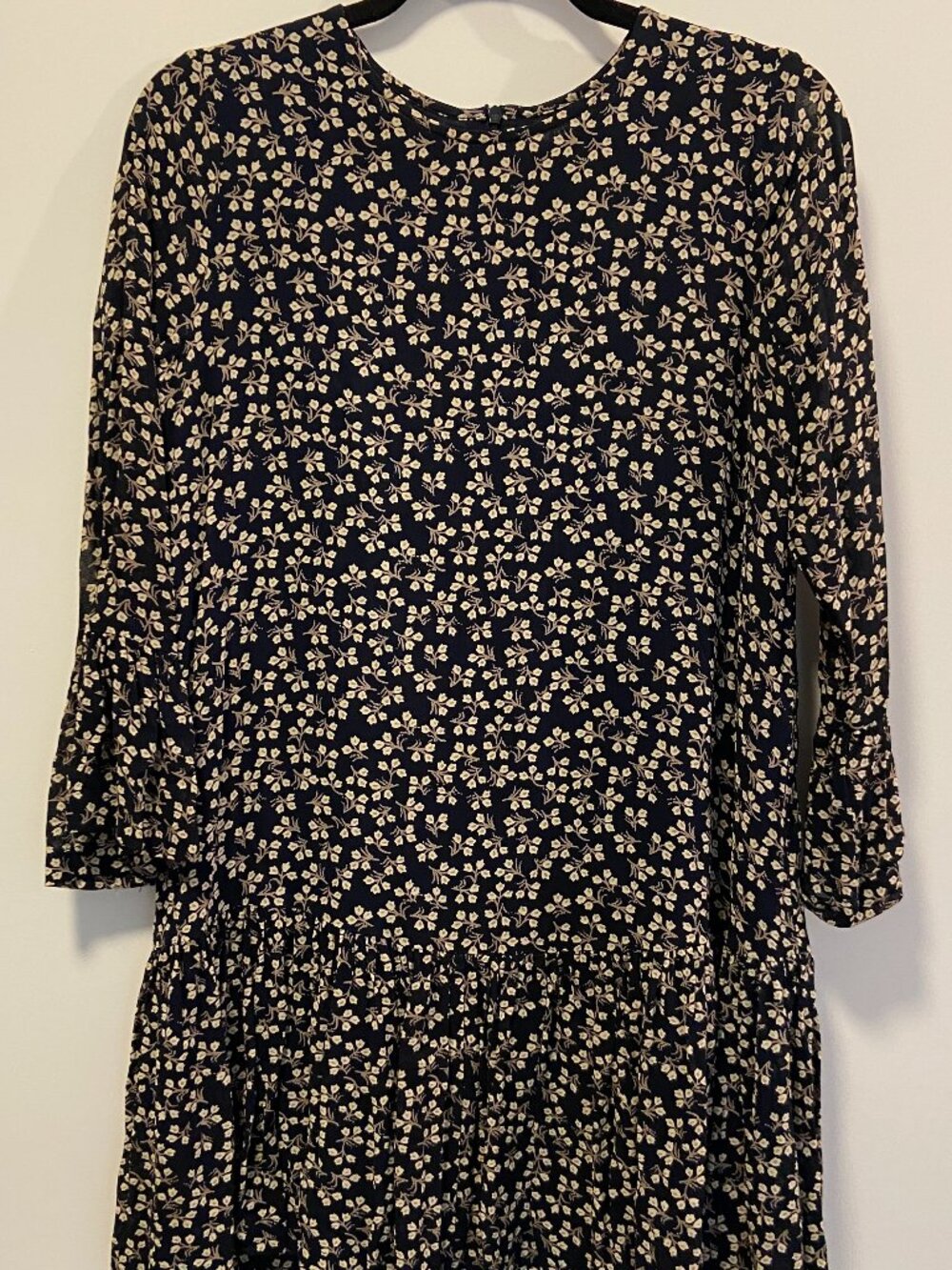 GANNI Newman Georgette Navy Floral Ruffle Mini Dress EU 34